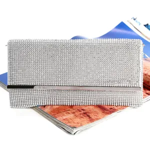 Luxury Satin Rhinestone Evening Clutch Bag Envelope Dinner Party Handbag Chain Shoulder Bag For Women Banquet