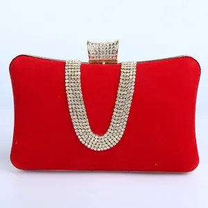 Borsa da Sera Vintage in Velluto Satinato da Donna Con Manico a U con Strass Pochette con Chiusura in Metallo Elegante Borsa a Mano per Festa Matrimonio