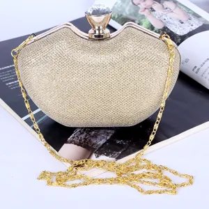 Women's Glitter Rhinestone Evening Clutch Bag Fashion Apple Shaped Crystal Buckle Party Handbag With Chain Strap