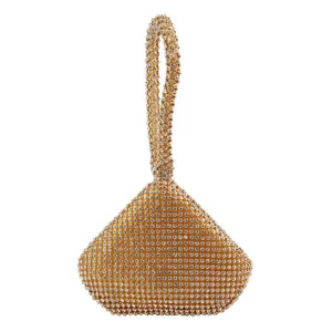 Elegant luxury gold rhinestone evening bag featuring handmade crystal embellishments