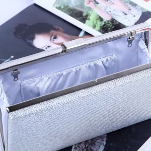 Silver glitter evening clutch bag, elegant hardcase hard shell handbag for women wedding party.