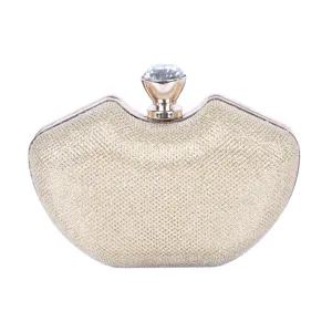 Elegant gold sparkling evening clutch bag with crystal clasp for women gala events