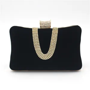 Elegante borsa da sera in velluto nero con manico in strass scintillante per donna.
