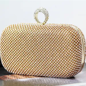 Luxury Rhinestone Evening Bag Creative Ring Clasp Clutch Handbag For Banquet Party Women Elegant Hard Shell Metallic Purse