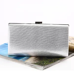 Women Elegant Satin Evening Clutch Bag Metallic Texture Party Wedding Formal Handbag With Chain Strap Minimalist Hard Shell Box Bag
