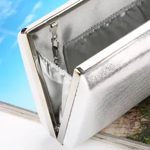 Elegant silver PU evening clutch bag with textured finish for formal parties