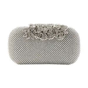 Luxury Rhinestone Evening Bag Floral Leaf Clasp Wedding Party Clutch Handcrafted Shimmering Handbag Elegant Handbag Women