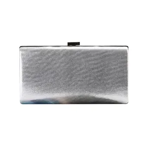 Minimalist elegant silver metallic PU clutch bag for evening banquets and luxury parties