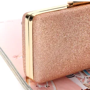 Glitter evening clutch bag with gold metallic frame for women wedding party handbag