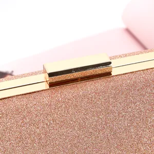 Glitter evening clutch bag with gold metal clasp, elegant party purse for women.