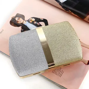 Pochette à paillettes bicolore or et argent avec bande métallique pour les soirées