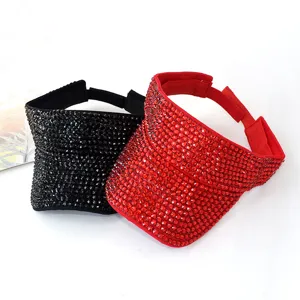Cappello a Cima Vuota con Strass Completo Donna Estate Visiera in Cotone Scintillante Cappellino Parasole Regolabile Moda Visiera