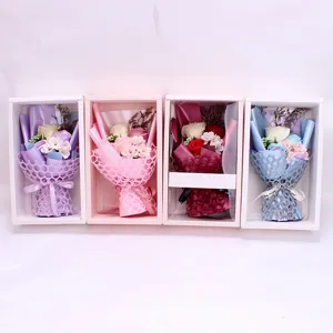 Bunte Seifenblumen-Bouquet-Geschenkboxen mit Nelken und Rosen für besondere Geschenke