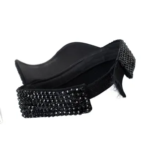 Elegante cappello parasole estivo nero con strass scintillanti e brillanti per donna