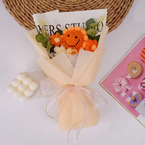 Handgemaakte gehaakte zonnebloem boeket esthetische gebreide bloem cadeau voor huisdecoratie