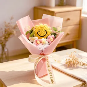 Handmade crochet sunflower bouquet knitted flower gift for graduation mother teacher