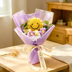 Handcrafted crochet sunflower bouquet smiley flower gift for graduation and mother's day.