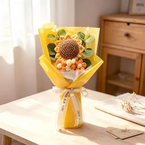 Handmade crochet sunflower bouquet detail, perfect for graduation, Mother's Day and teachers.