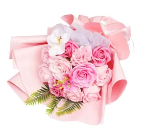 Ramo grande de flores de jabón de rosas rosas para regalo de San Valentín