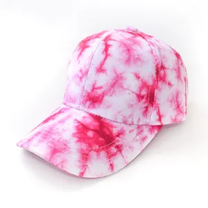 Fashion pink tie dye baseball cap for men and women, casual outdoor sun hat with curved brim.
