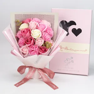 Rosa künstliche Seifenrose und Nelke Blumenstrauß Geschenkbox Set zum Valentinstag