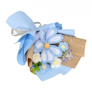 Hand-crocheted blue and white yarn daisy flower bouquet gift for Valentine's Day and Mother's Day
