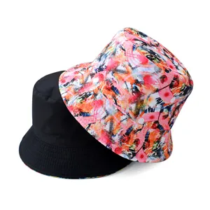 Reversible fashion digital print bucket hat, casual outdoor sun protection sunhat for adults.