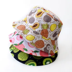Wende-Design Baumwollmischung Fruchtdruck Fisherhut Für Damen Herren Sonnenschutz Breite Krempe Outdoor Strand Reise Panama Mütze Lässig Runde Krone Sonnenschirm Hat