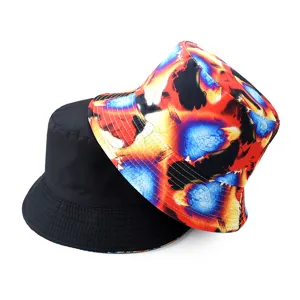 Reversible bucket hat for men and women, colorful digital print sun protection fisherman hat.