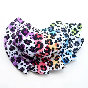 Reversible Polyester Bucket Hat Streetwear Graffiti Leopard Print Sun Protection Shading Wide Brim Flat Top Hat For Men Women Casual Daily Outdoor