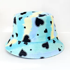 Bunter Herz-Druck Fischerhut Streetwear Hip Hop Stil Sonnenschutz Freizeit Beckenhut Sommer