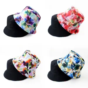 Unisex Reversible Bucket Hat Abstract Art Printed Flat Top Wide Brim Polyester Sun Protection Outdoor Casual Fisherman Hat