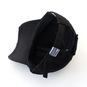 Black distressed baseball cap with metal buckle, retro style sun hat for daily wear.