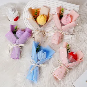 Mini handmade knitted crochet tulip flower bouquet cute gift box home decoration