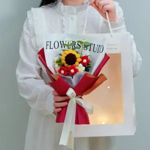 Bouquet di girasoli all'uncinetto fatto a mano, fiore lavorato a maglia regalo per insegnanti ed eventi.