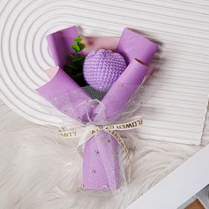 Handmade crochet mini flower bouquet purple knitted gift floral arrangement home decor