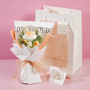 Handmade crochet flower bouquet in glowing bobo balloon with exquisite gift bag and card.