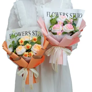 Handcrafted crochet rose flower bouquet knitted artificial floral gift for Valentine's Day