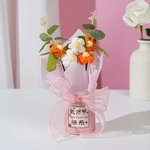 Handgemaakt Gebreid Boeket Doos Set Zonnebloem Anjer Pot Garen Bloemen Feestdagen Festival Decoratie Ornamenten Cadeau Voor Dag Van De Leraar