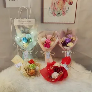 Handgemaakt Zeepbloem Boeket Met Gedroogde Bloemen Roos Anjer Gypsophila Romantisch Cadeau Boeket Voor Moederdag Valentijn Leraar Cadeau