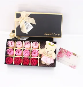 Romantische Handgemaakte Zeepbloemen Cadeaubox Verloop Simulatie Rozenboeket Met Pluche Beer Voor Festival Verjaardag Cadeau