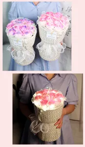 Soap rose bouquet with tweed wrapping and pearls, perfect romantic gift for Valentine and teachers.