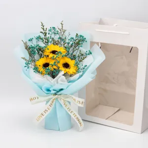 Künstlicher Sonnenblumen Trockenblumen Blumenstrauß Geschenkset mit feiner Schleife Tasche.