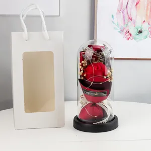 Eternal rose glass dome with fairy lights and gift bag for romantic Valentine's Day gift.