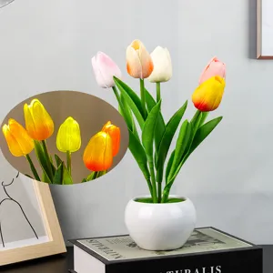 Luz nocturna de tulipán maceta cerámica lámpara escritorio ambiente regalo romántico