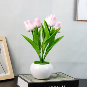 Lámpara noche tulipán tarro cerámica flor artificial lámpara ambiente escritorio regalo