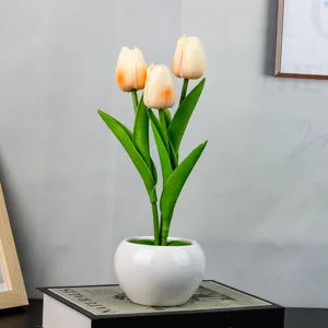 Luz nocturna tulipán artificial maceta cerámica luz ambiente decoración escritorio