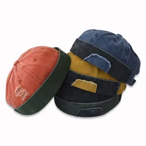 Cappello Zuccotto Retro Lavato Effetto Consumato Senza Tesa Hip Hop In Cotone Per Uomo Stile Coreano Regolabile Docker Hat
