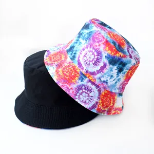 Chapeau bob réversible pour homme et femme, imprimé tie and dye coloré et chapeau noir classique.