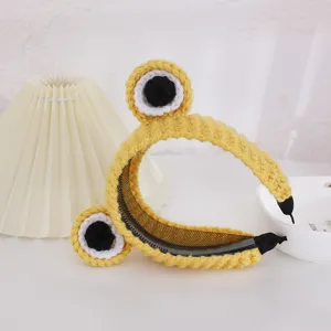 Cute yellow crochet knitted big eyes headband hair hoop cute winter cozy hair accessory